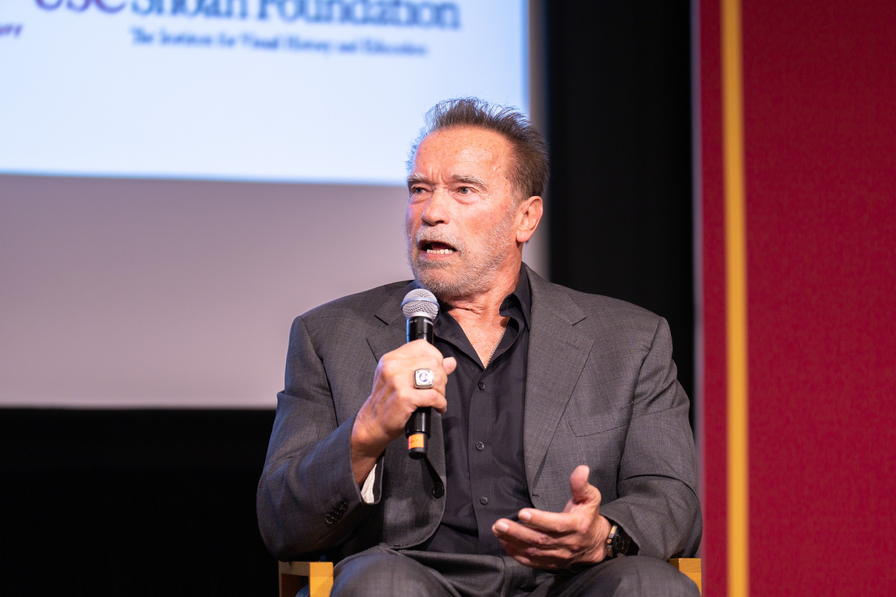 Arnold Schwarzenegger speaking at USC